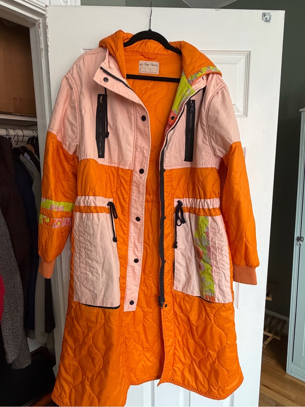 We The Free Orange & Pink Quilted Hooded Puffer Coat